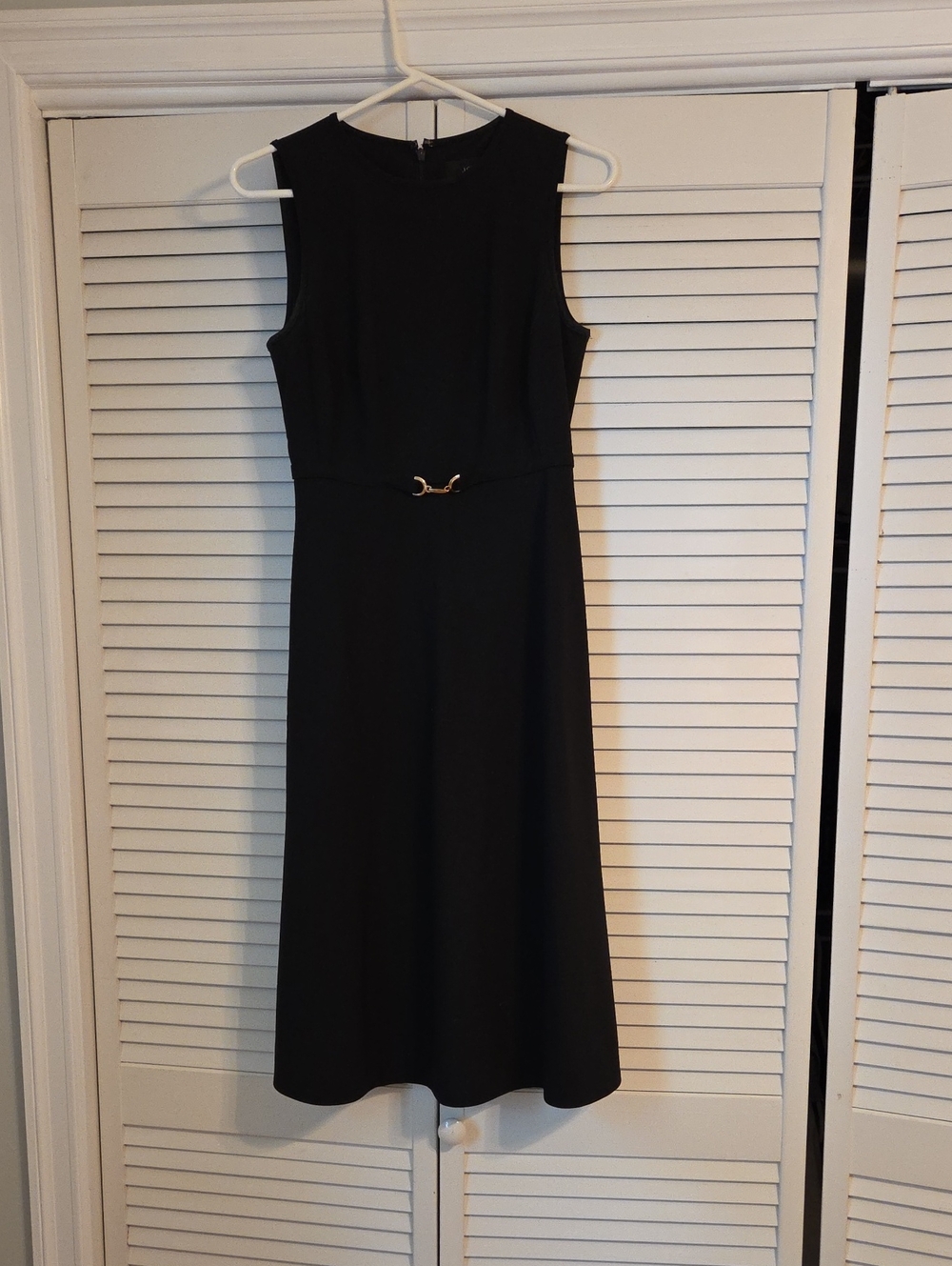 J. Crew Black Sleeveless Midi Dress with Gold Buckle
